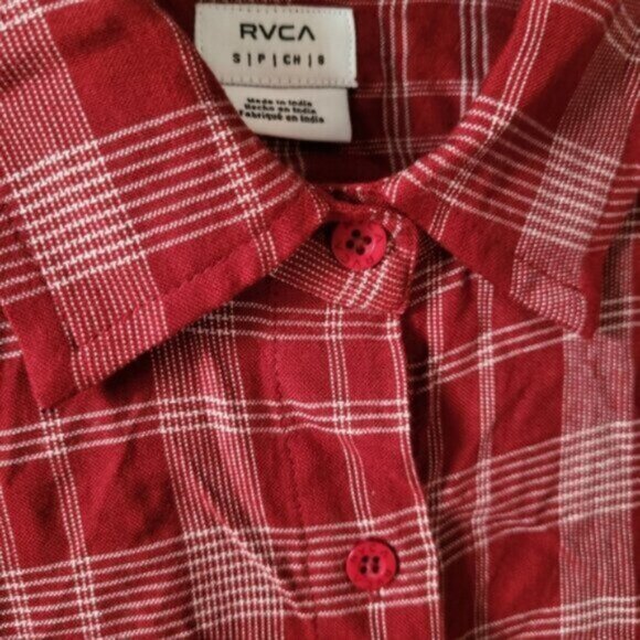 RVCA Red Plaid Cut Out Button Down Shirt Sz Small - Picture 7 of 13